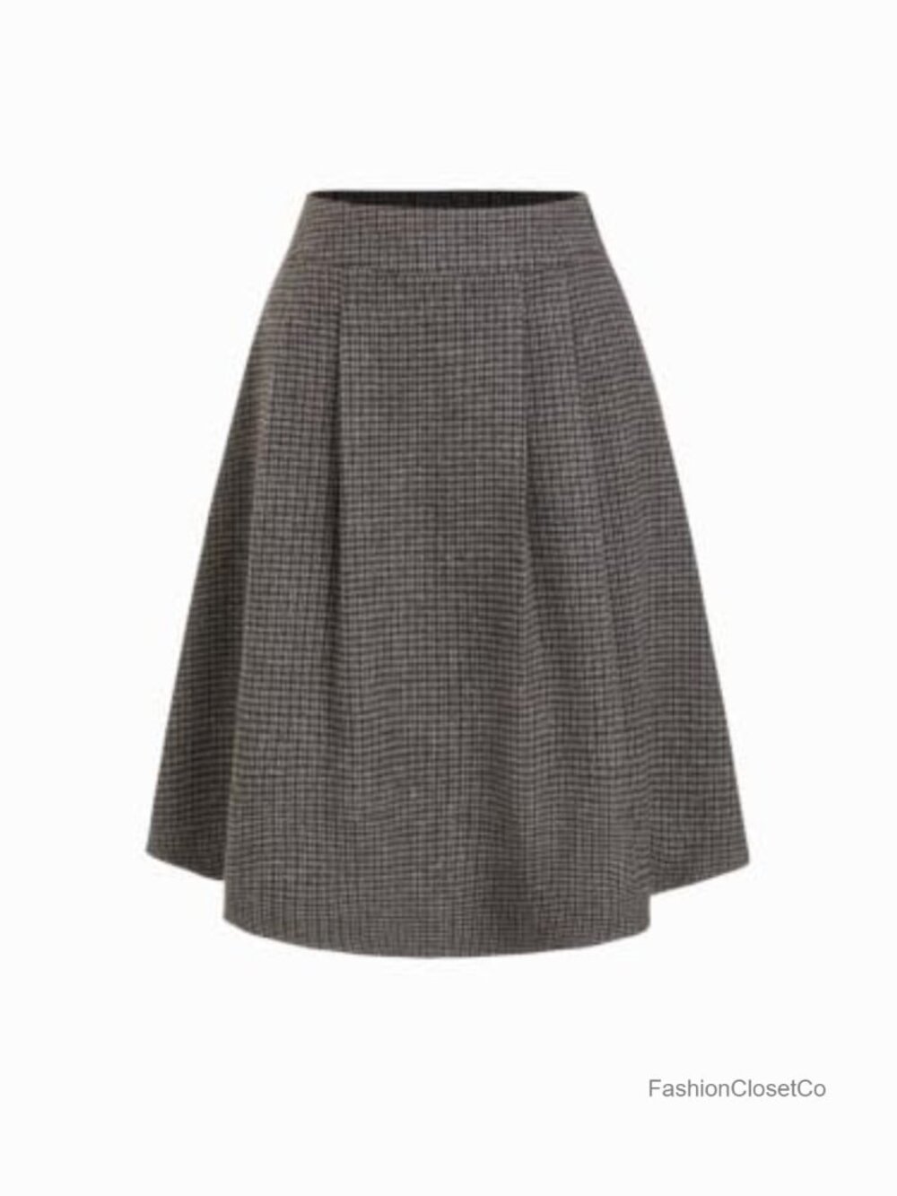 Plaid Pleated Midi Skirt with Pockets Office Fall Skirt